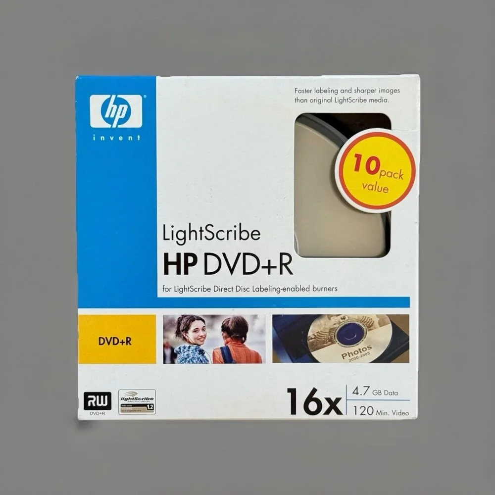 HP Lightscribe DVD+R 4.7GB‎ 120min Video 16x (10 Pack) NEW Open Box